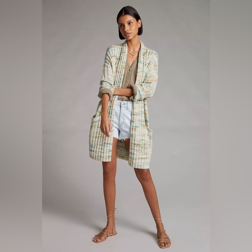 Anthropologie Space-Dyed Longline Cardigan Sweater Size M Bohemian Cottagecore